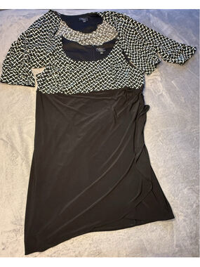 Dress Barn Plus size Black layered Ruched Geometric Knee Length Size 24 2pc.